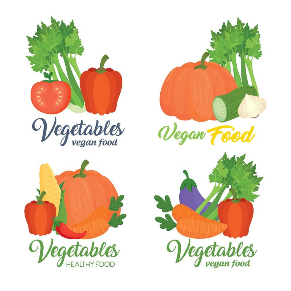 conjunto de pancartas con verduras, concepto de comida saludable vector