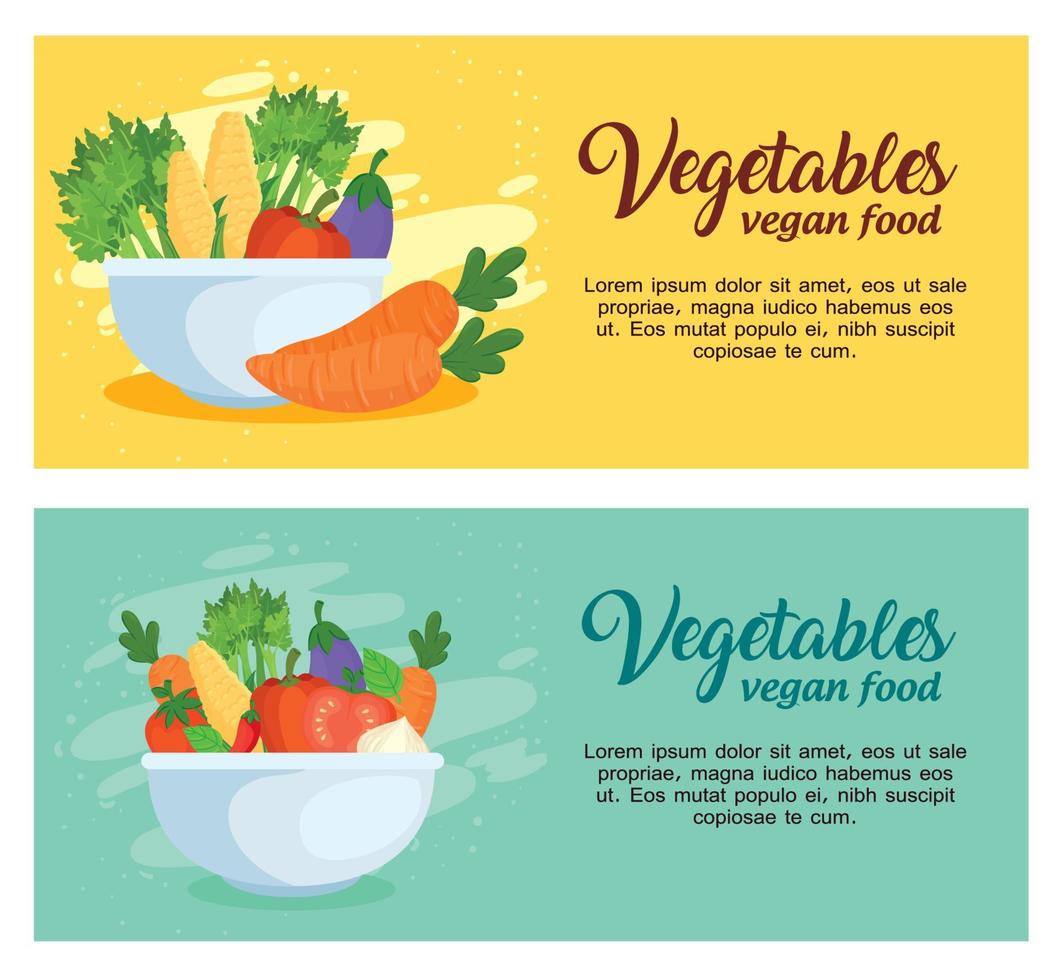 set banners with vegetables, concept healthy food vector