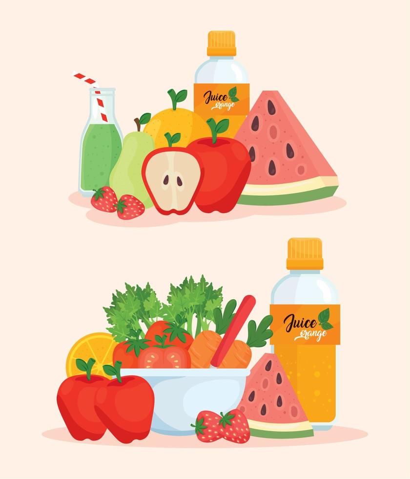 set of fruits fresh and healthy vector