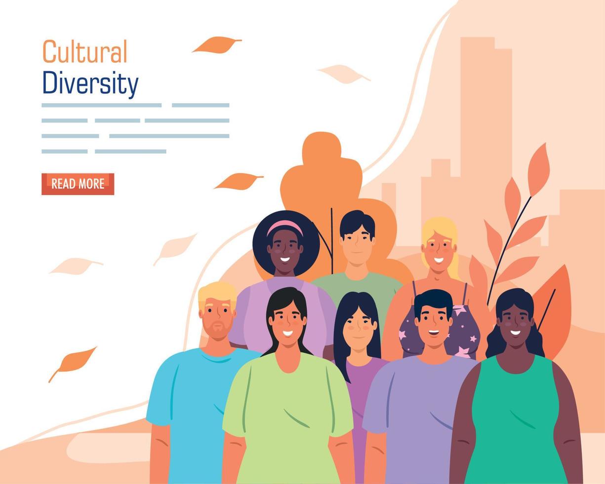 multiethnic group people together in cityscape, cultural and diversity concept vector