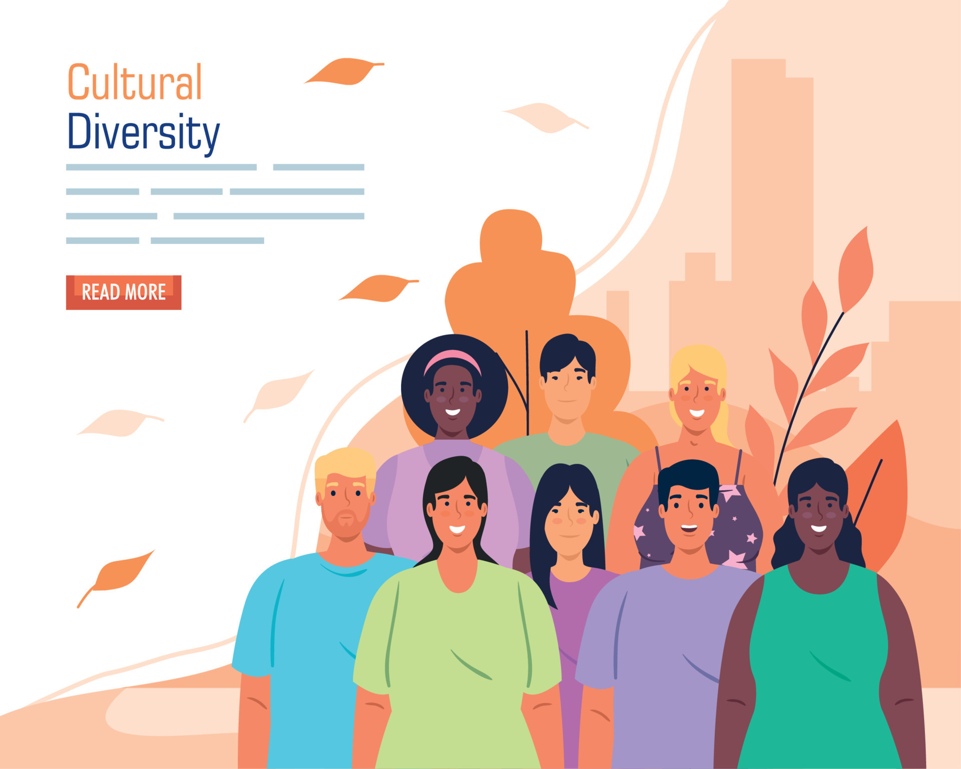 multiethnic group people together in cityscape, cultural and diversity