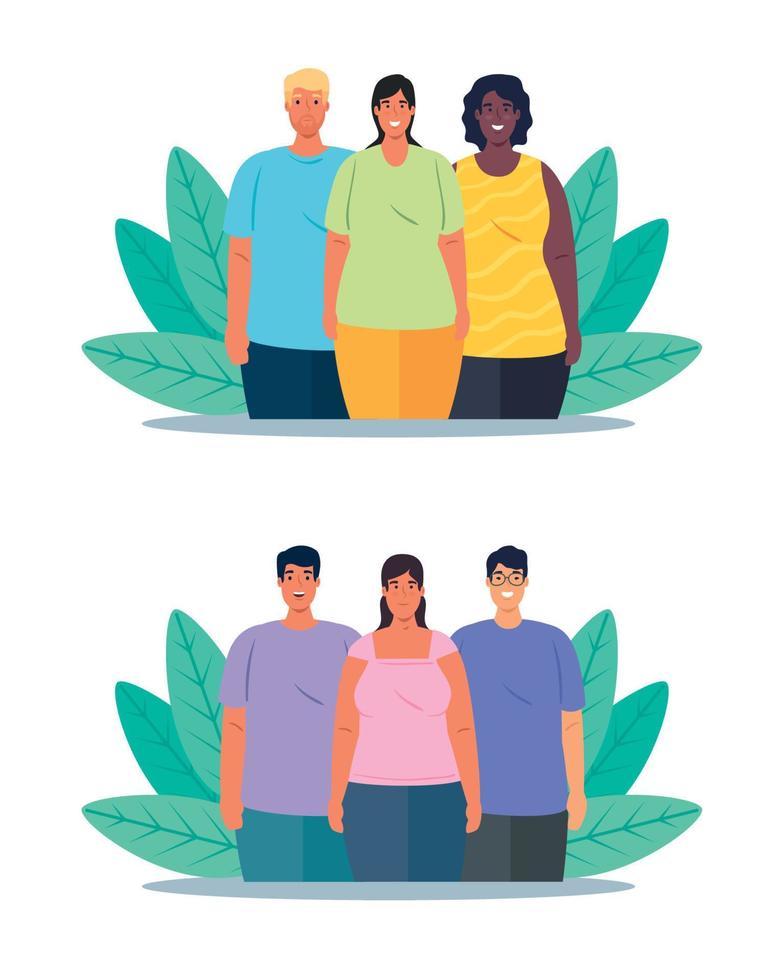 set scenes of multiethnic people, cultural and diversity concept vector