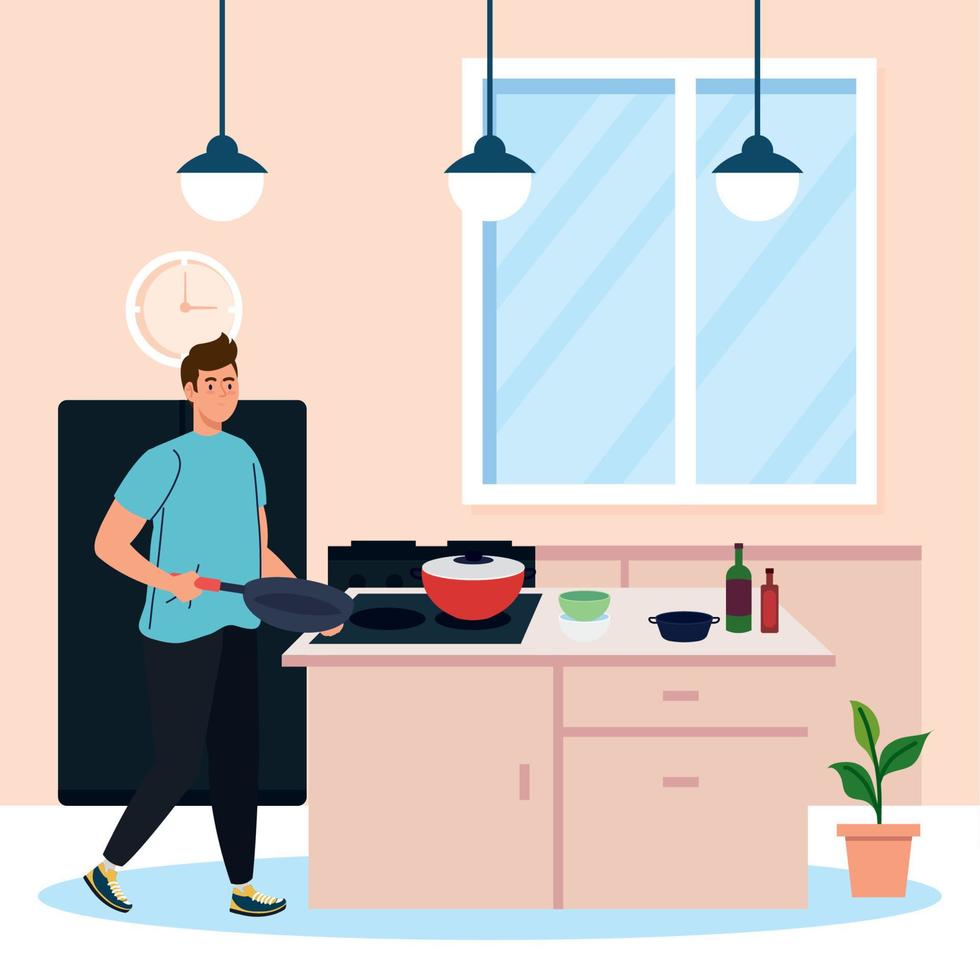 man cooking, in the kitchen scene vector