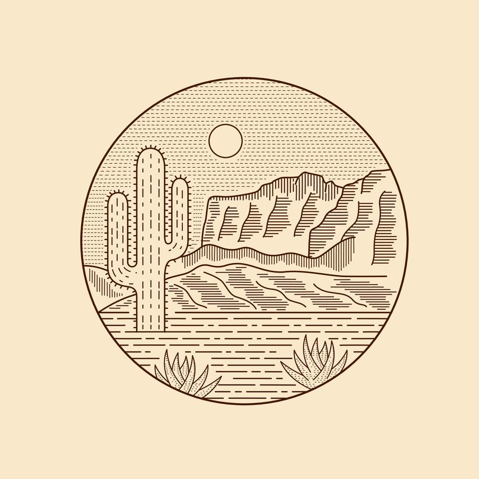Vector illustration of Arizona Desert National park in mono line style art for badges, emblems, patches, t-shirts, etc.