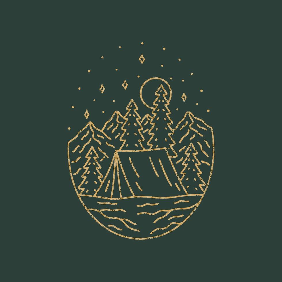 Nature camping mono line vector design