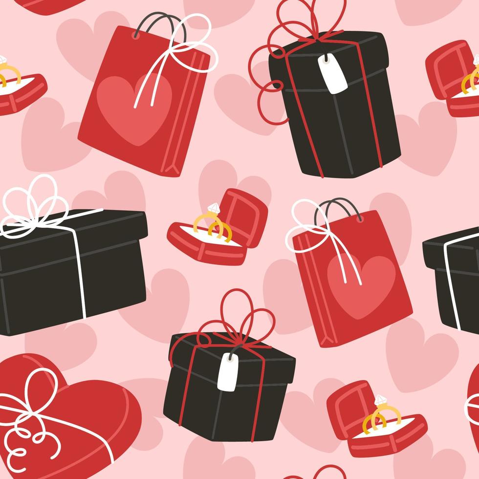Seamless valentines day pattern with boxes in flat style vector