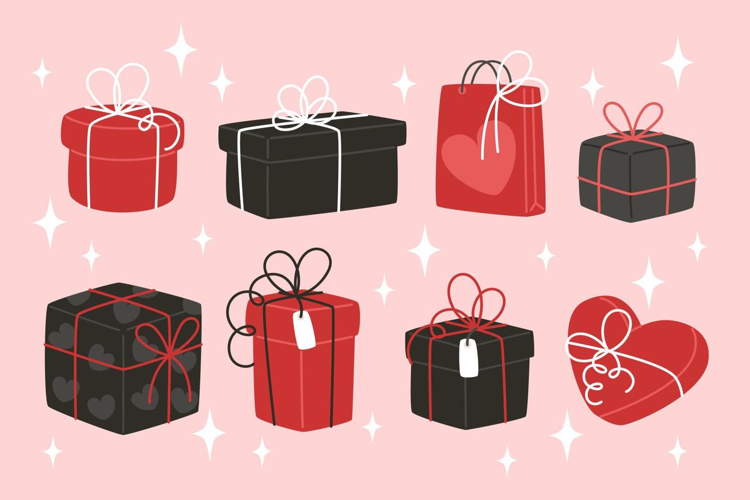 Collection of valentine's day gifts in flat style, set of different boxes vector