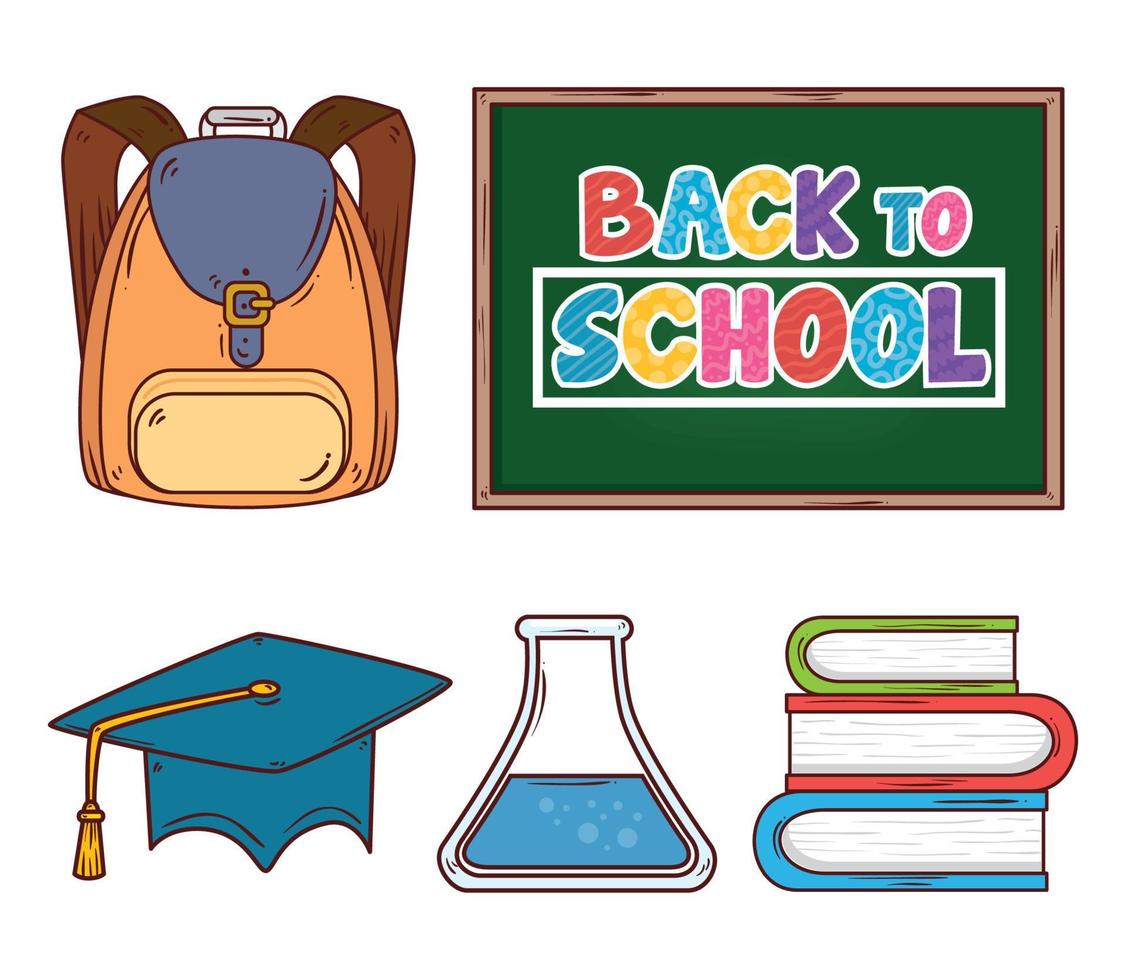 back to school banner with chalkboard and set of education supplies icons vector