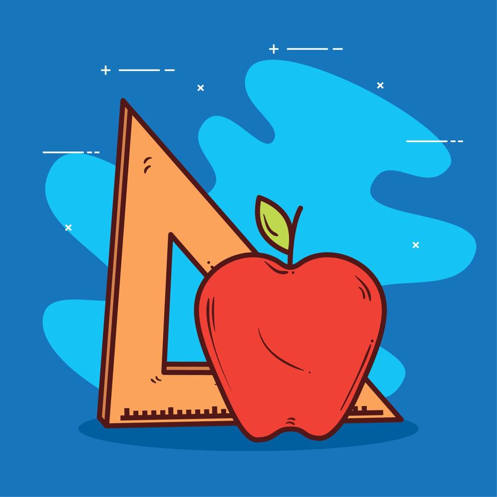 triangle ruler school supply with apple fruit vector