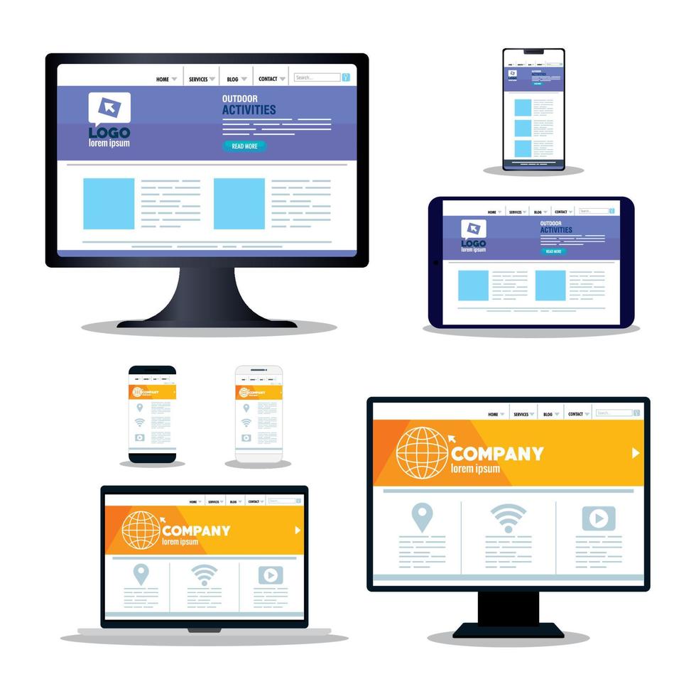mockup responsive web, concept website development in devices electronics vector