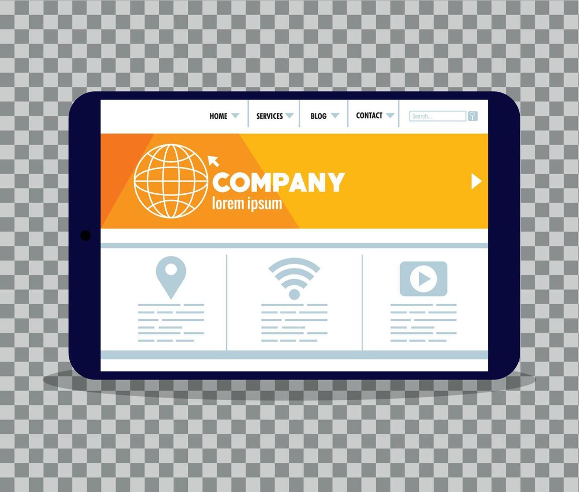 mockup responsive web, concept website development on tablet device vector