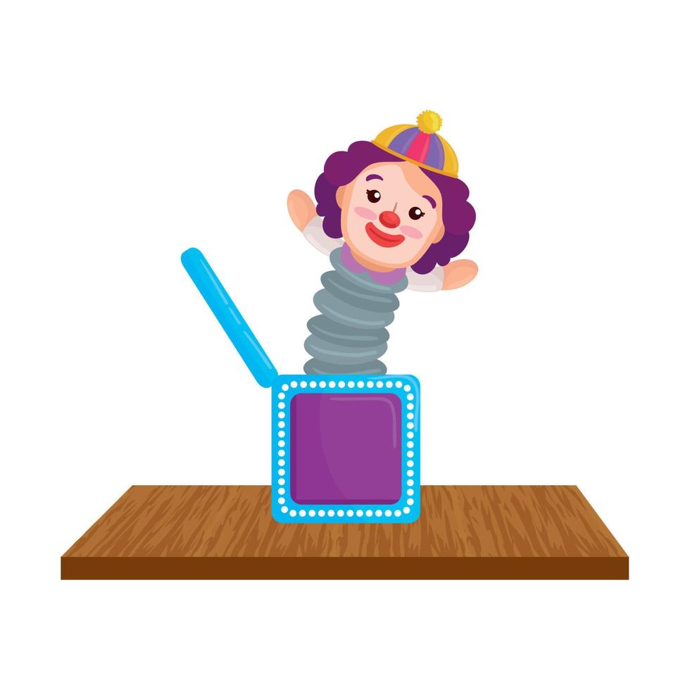 clown toy in the box, on wooden table vector