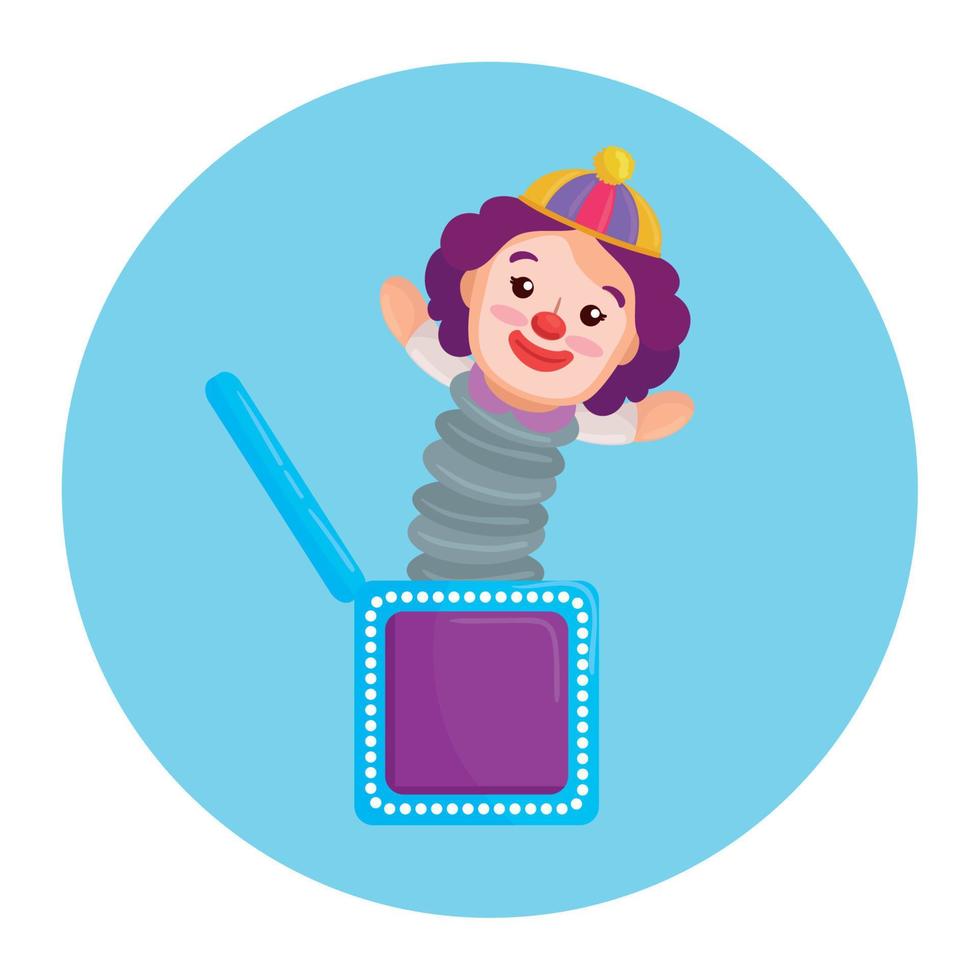 clown toy in the box, in round frame vector