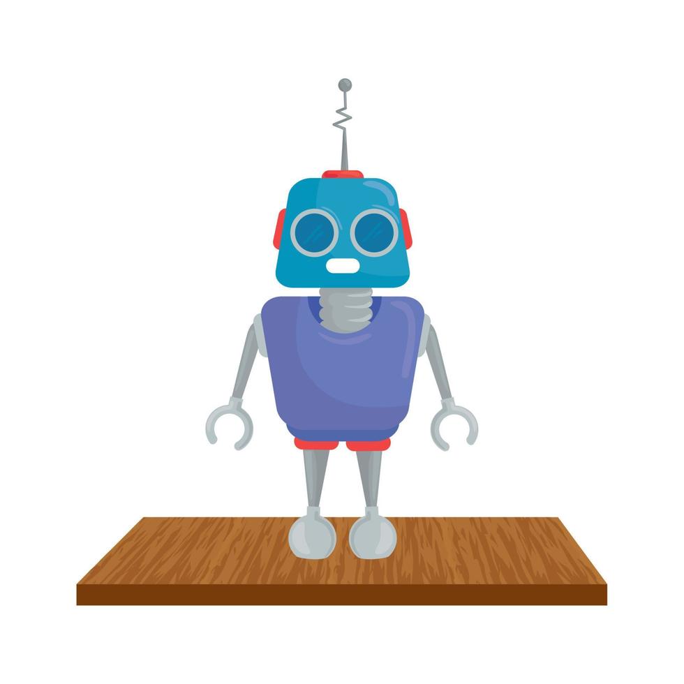 robot toy icon, on wooden table vector