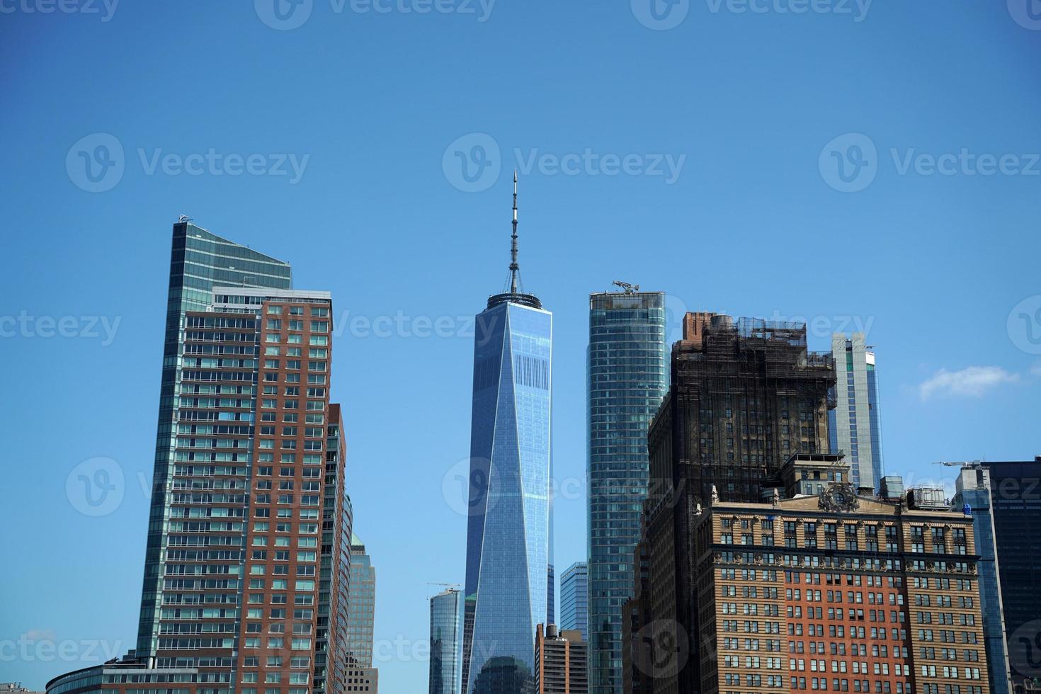 detail of skyscrapers of new york view cityscape from hudson river liberty island photo