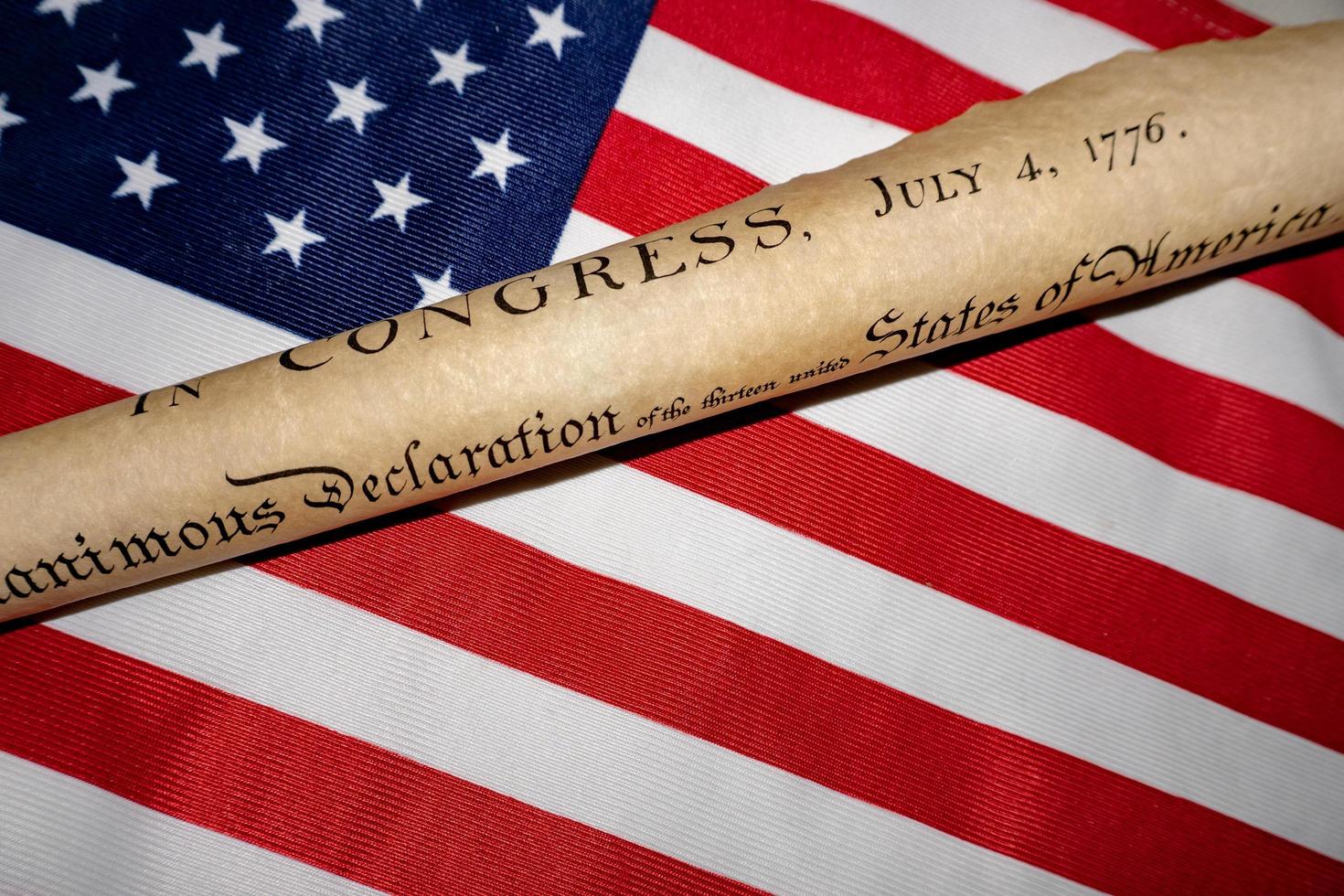 Declaration of independence 4th july 1776 on usa flag photo