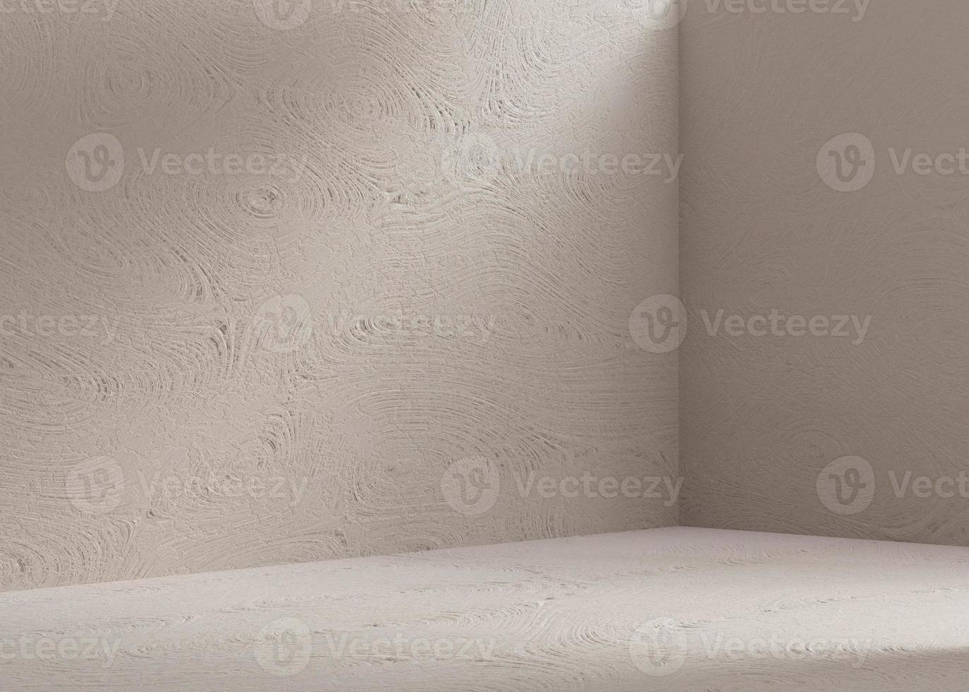 Empty scene with beautiful light and rough texture. Beige background. Template for product, cosmetic presentation. Natural mock up. Backdrop with empty, copy space. Display, showcase. 3D rendering. photo