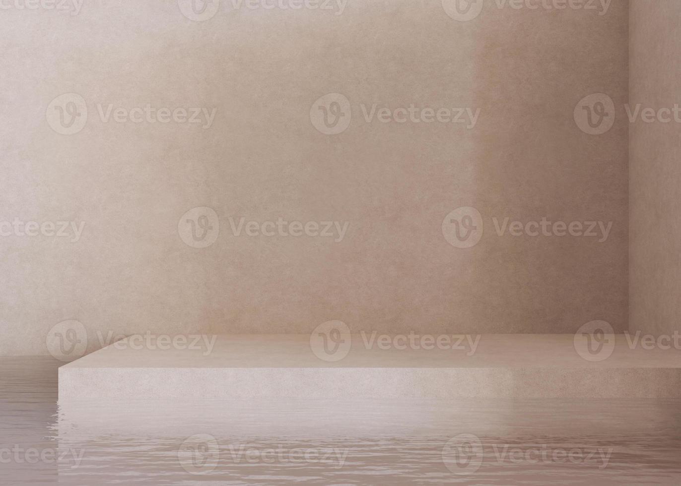 Empty scene with water. Beige background. Template for product, cosmetic presentation. Natural mock up. Backdrop with empty, copy space. Display, showcase. 3D rendering. photo