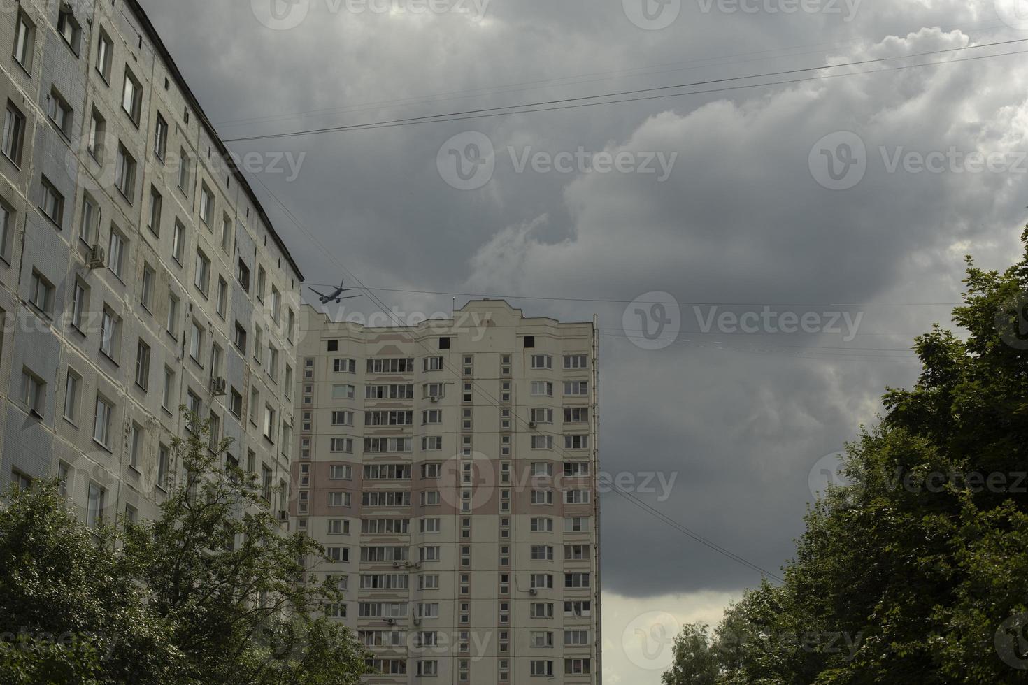 Building in city. House with windows. Architecture in detail. photo