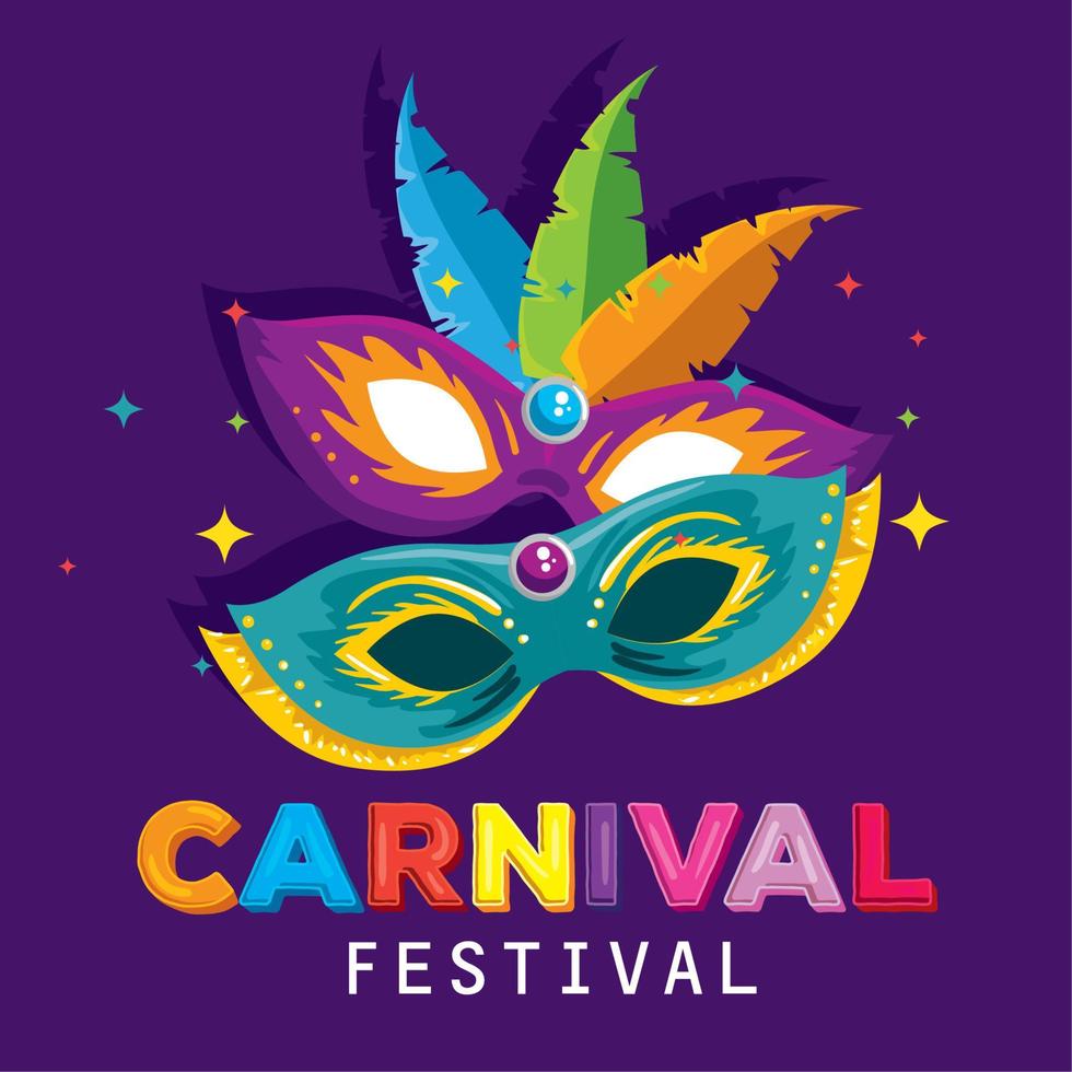 masks with feathers to carnival party celebration vector