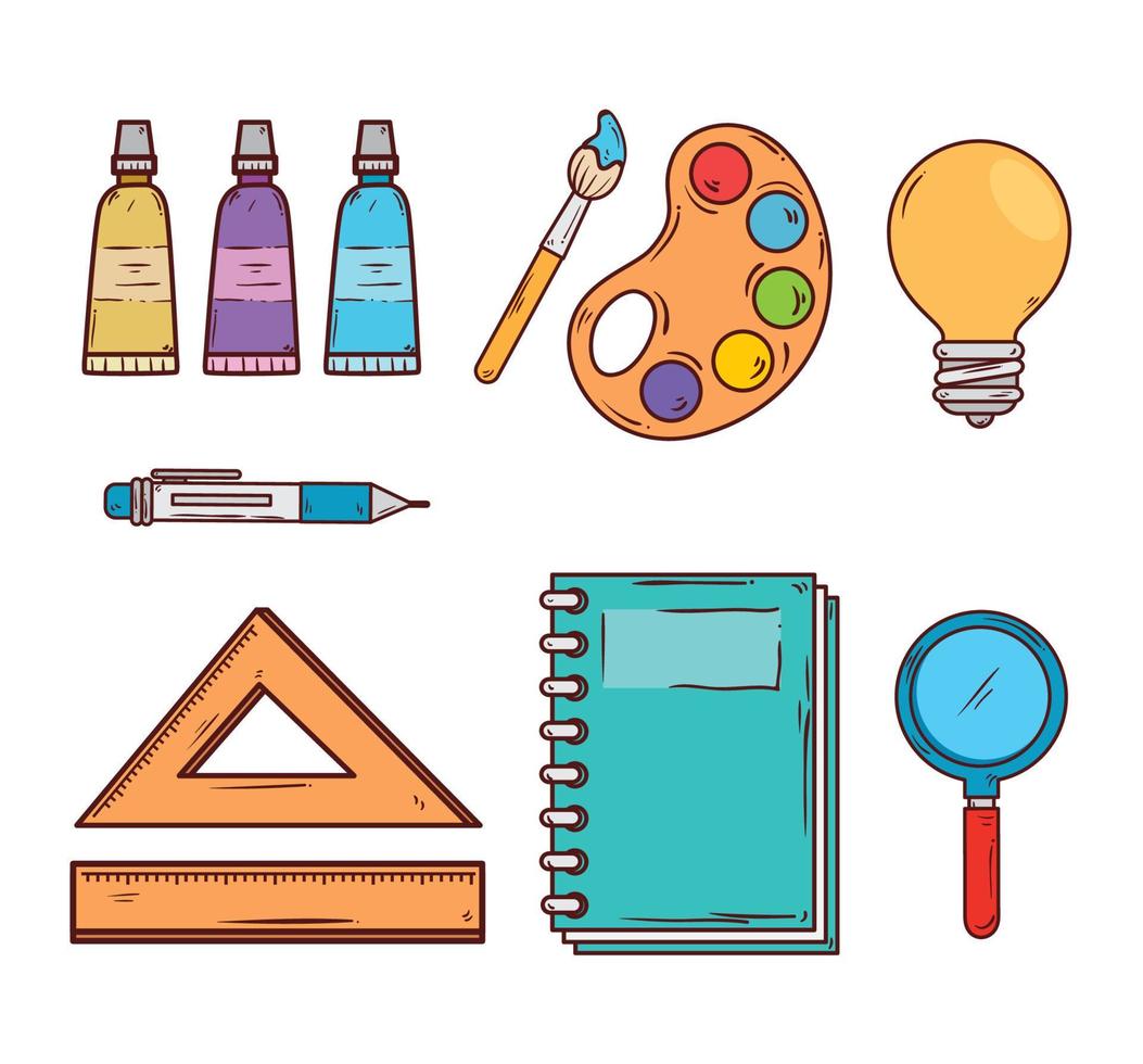 set of supplies education icons vector