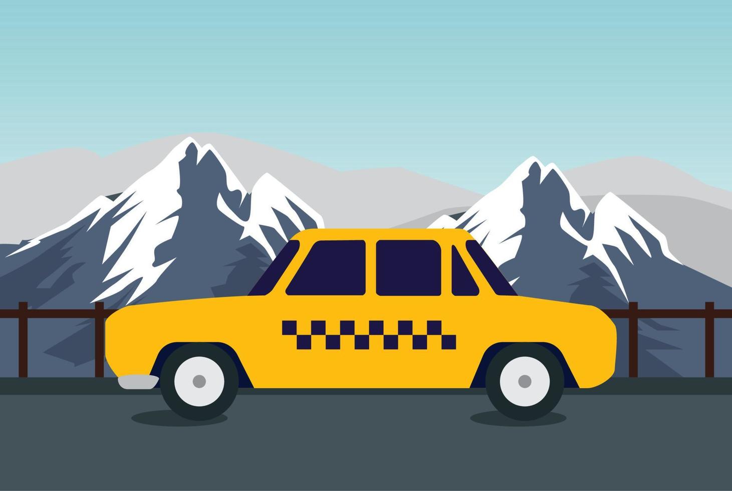 taxi card trevel transport in the snowy mountains vector