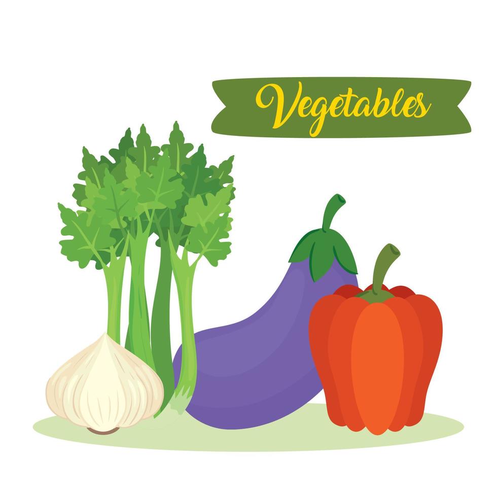 banner with vegetables, eggplant, celery, garlic and pepper vector