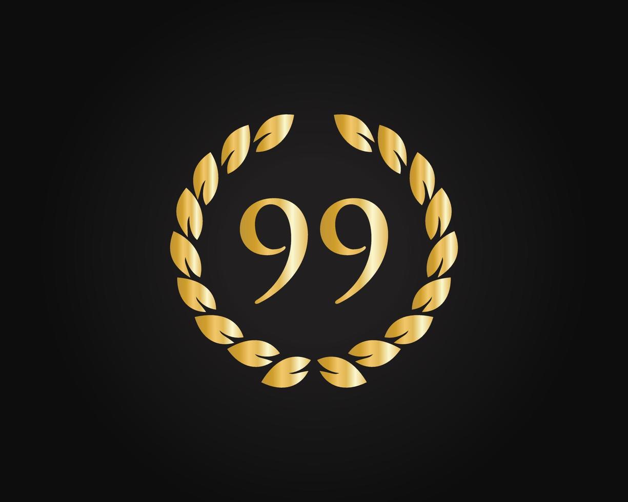 Logotipo de aniversario de 99 años con anillo dorado aislado en fondo negro, para cumpleaños, aniversario y celebración de la empresa vector