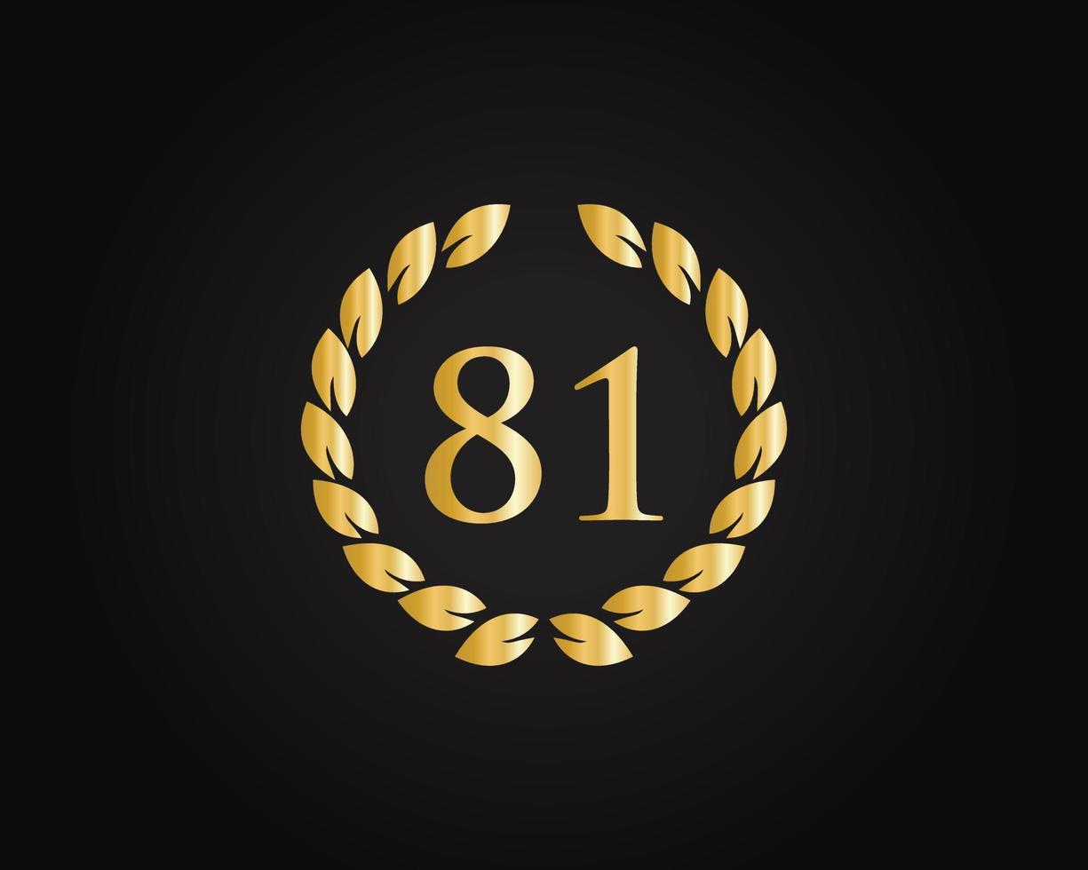 81th Years Anniversary Logo With Golden Ring Isolated On Black Background, For Birthday, Anniversary And Company Celebration vector