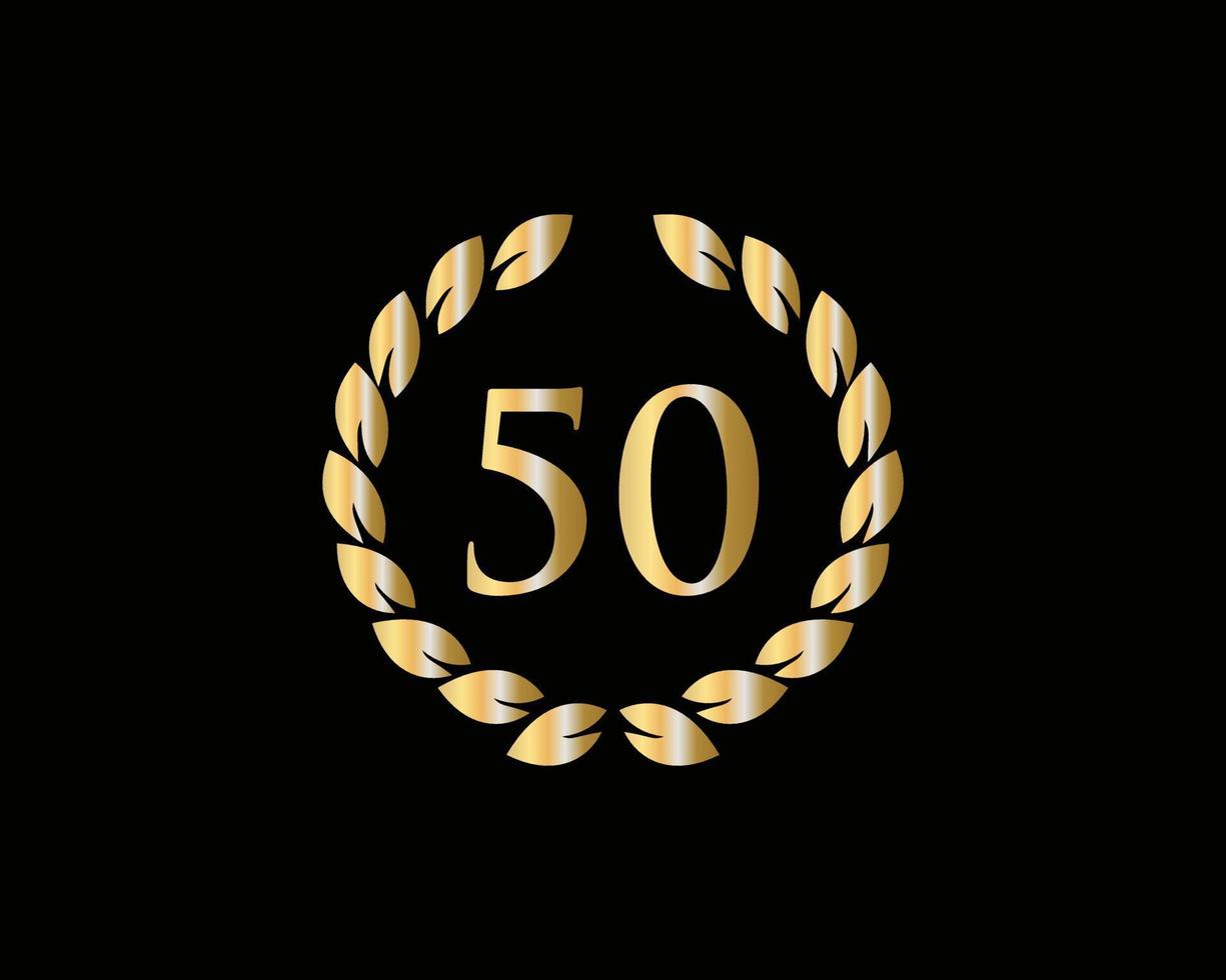50th Years Anniversary Logo With Golden Ring Isolated On Black Background, For Birthday, Anniversary And Company Celebration vector