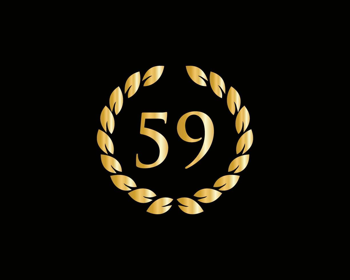 59th Years Anniversary Logo With Golden Ring Isolated On Black Background, For Birthday, Anniversary And Company Celebration vector