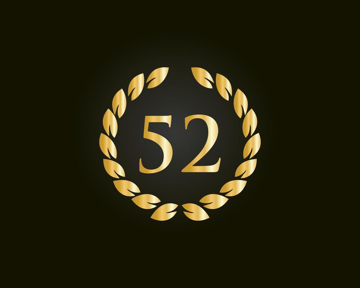 52th Years Anniversary Logo With Golden Ring Isolated On Black Background, For Birthday, Anniversary And Company Celebration vector