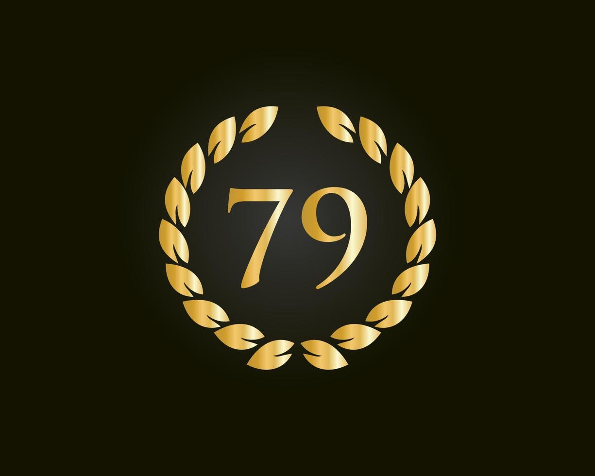 79th Years Anniversary Logo With Golden Ring Isolated On Black Background, For Birthday, Anniversary And Company Celebration vector