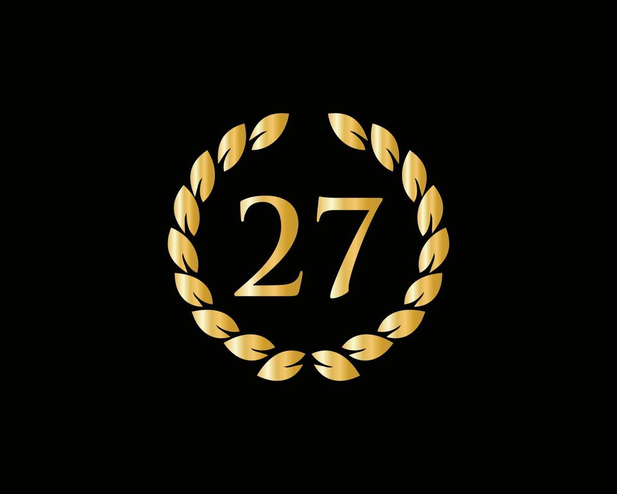 27th Years Anniversary Logo With Golden Ring Isolated On Black Background, For Birthday, Anniversary And Company Celebration vector