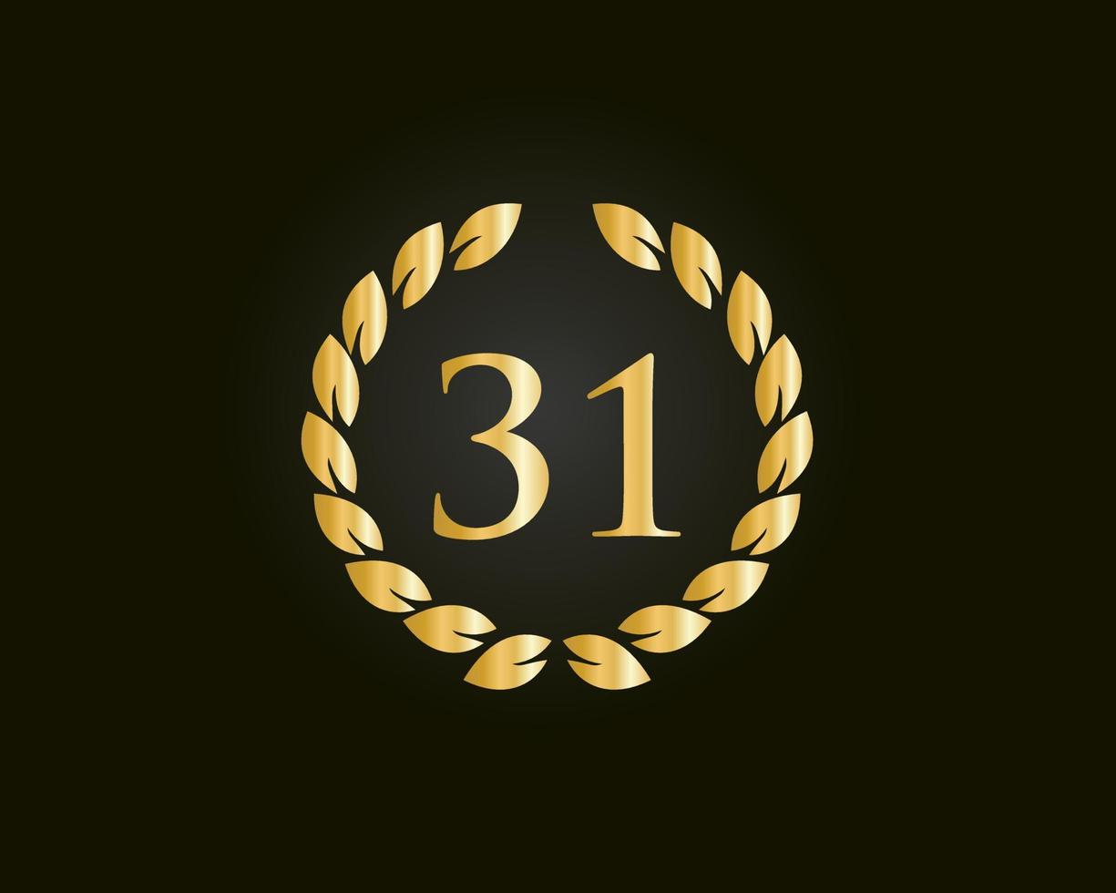 31th Years Anniversary Logo With Golden Ring Isolated On Black Background, For Birthday, Anniversary And Company Celebration vector