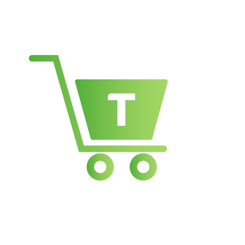 carro de la compra de la letra t trolley. plantilla inicial de concepto de logotipo de compras y en línea vector