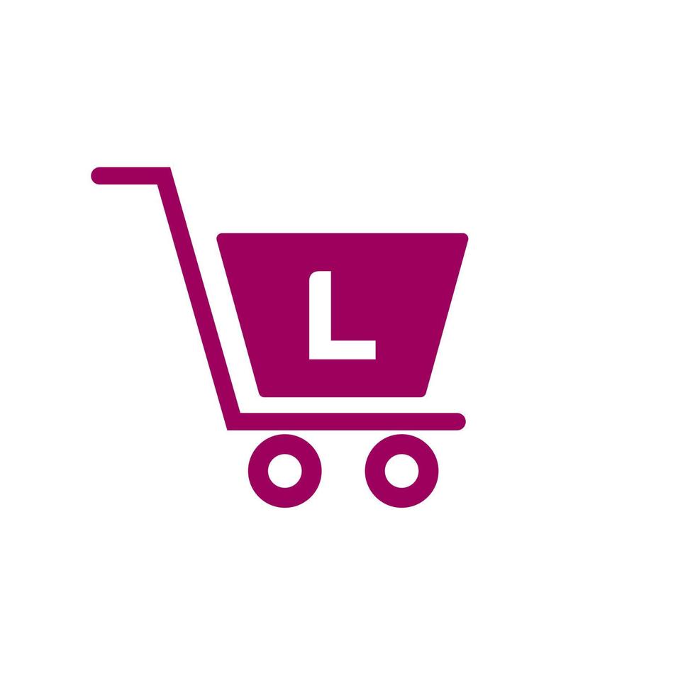 carrito de la compra de la carretilla de la letra l. plantilla inicial de concepto de logotipo de compras y en línea vector