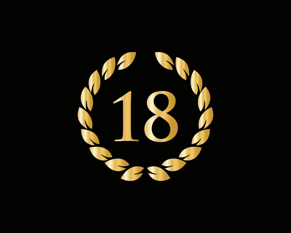 18th Years Anniversary Logo With Golden Ring Isolated On Black Background, For Birthday, Anniversary And Company Celebration vector