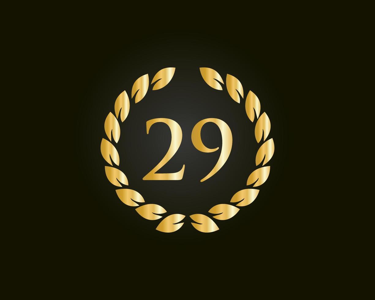 29th Years Anniversary Logo With Golden Ring Isolated On Black Background, For Birthday, Anniversary And Company Celebration vector