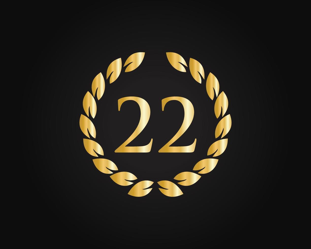 22 Years Anniversary Logo With Golden Ring Isolated On Black Background, For Birthday, Anniversary And Company Celebration vector