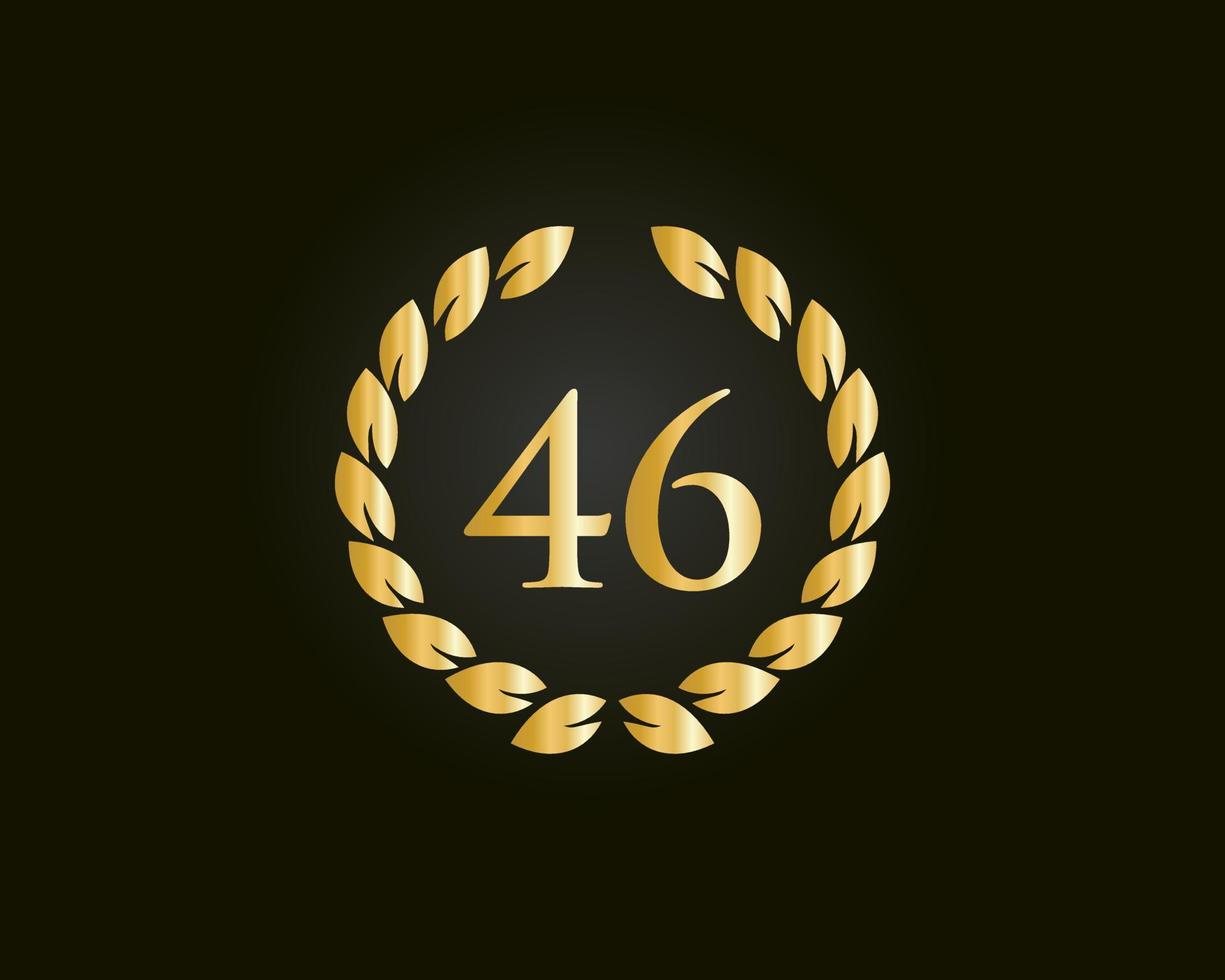 46th Years Anniversary Logo With Golden Ring Isolated On Black Background, For Birthday, Anniversary And Company Celebration vector