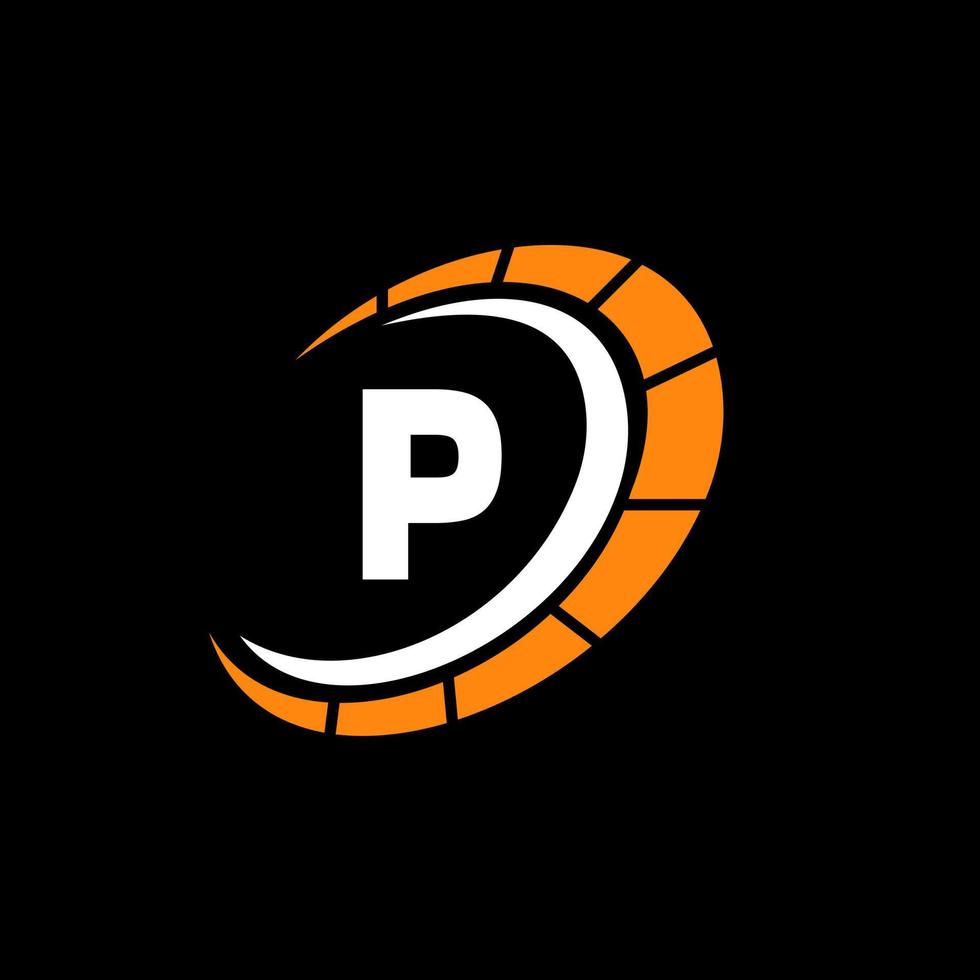 Sport Car Logo On Letter P Speed Concept. Car Automotive Template For Cars Service, Cars Repair With Speedometer Symbol vector