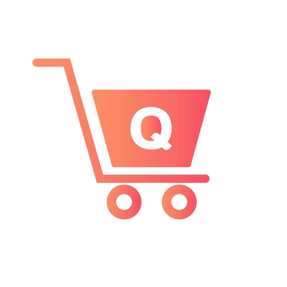 carro de la compra con la letra q. plantilla inicial de concepto de logotipo de compras y en línea vector