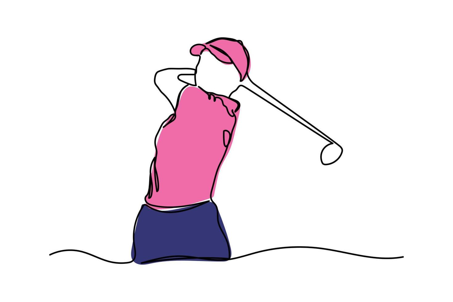 diseño de vector de ilustración de línea continua única jugando al golf