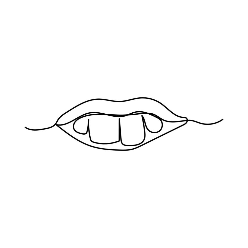vector illustration of single continuous line lips with forward teeth