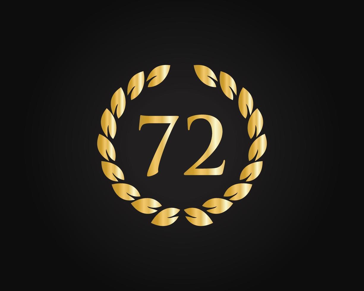 72th Years Anniversary Logo With Golden Ring Isolated On Black Background, For Birthday, Anniversary And Company Celebration vector