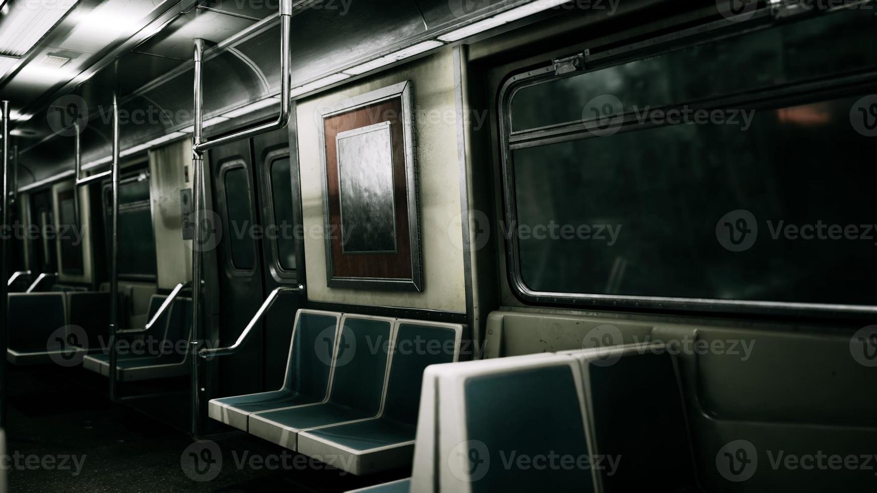 Empty benches of metro wagon photo