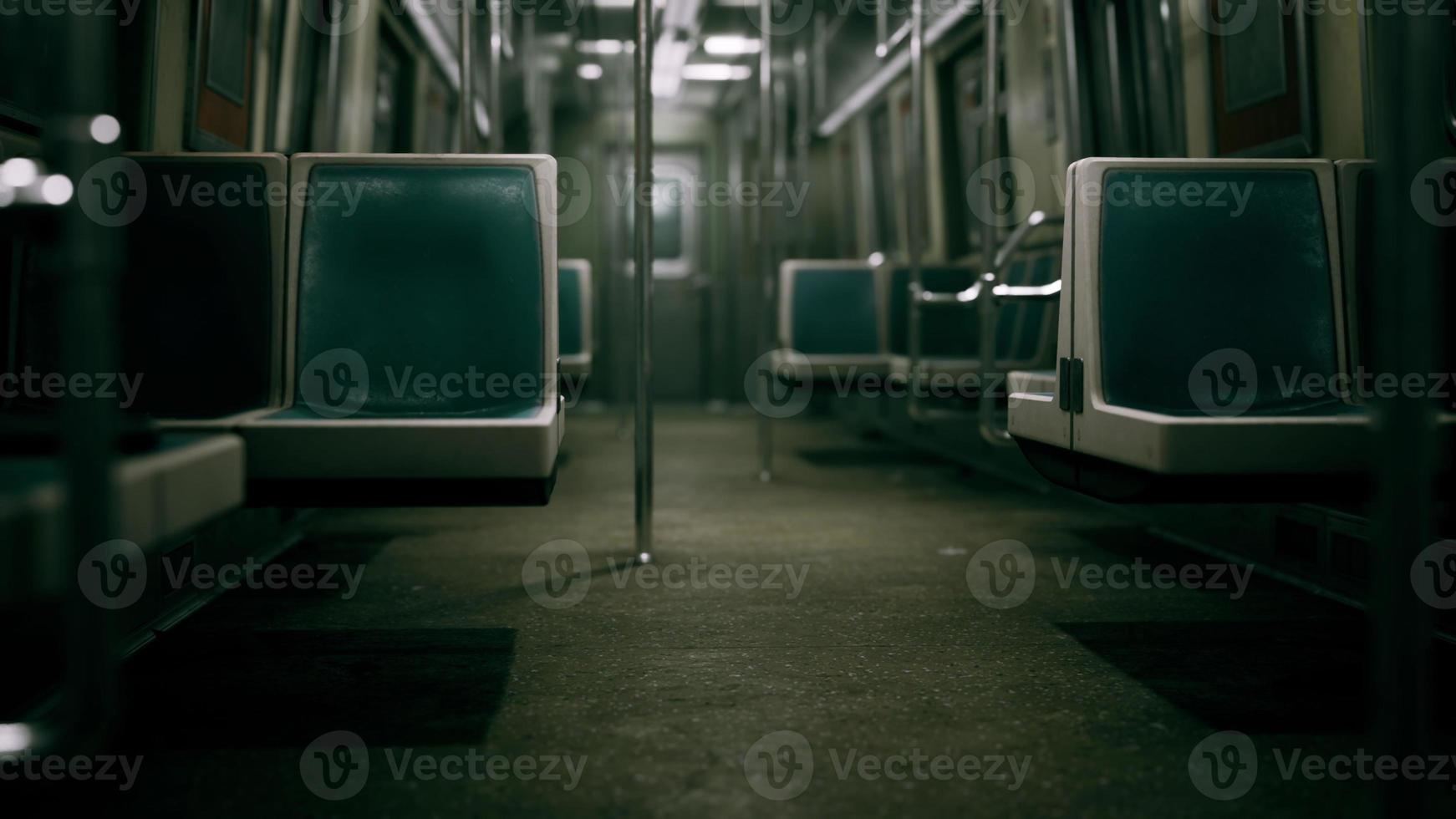 Empty benches of metro wagon photo