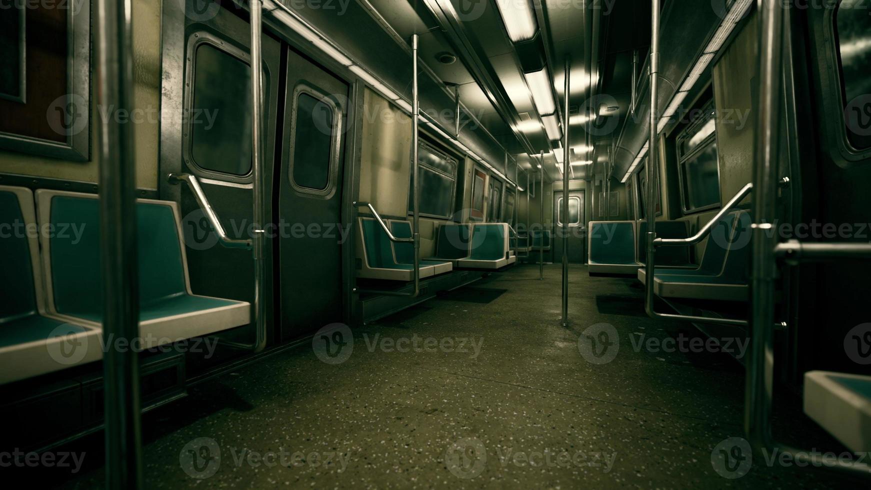 Empty benches of metro wagon photo