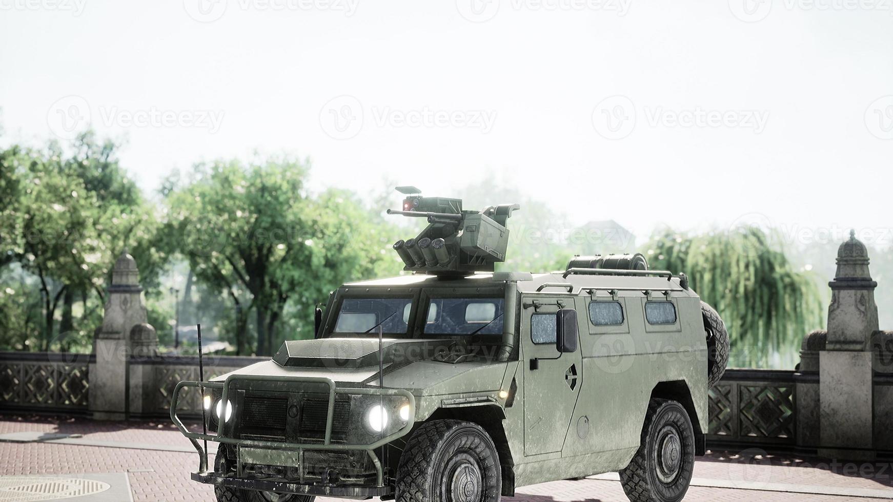 armored military car in big city photo